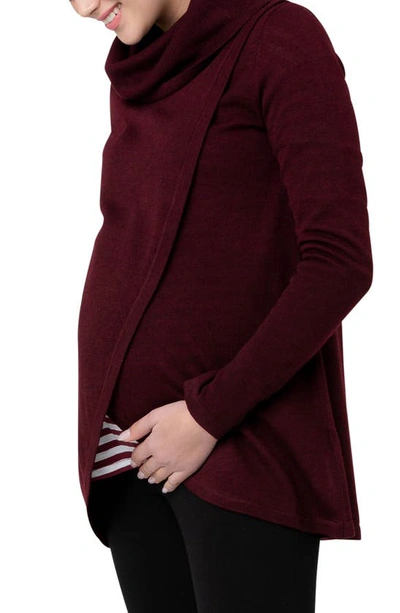 Shop Ripe Maternity Cowl Neck Maternity/nursing Sweater In Maroon