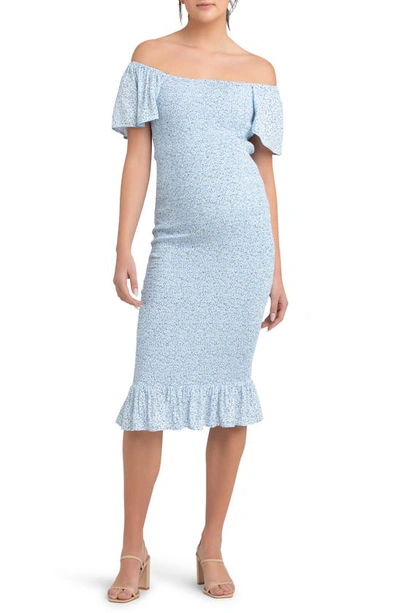 Shop Ripe Maternity Selma Shirred Body-con Maternity Dress In Pale Blue