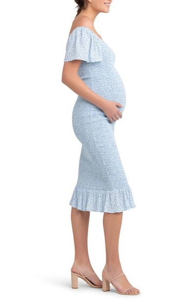 Shop Ripe Maternity Selma Shirred Body-con Maternity Dress In Pale Blue