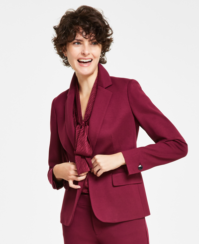 Shop Anne Klein Petite One-button Notched-collar Jacket In Chianti