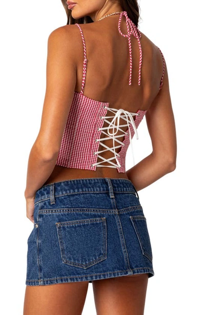 Edikted Women's Pippa Gingham Lace Up Corset Top In Red