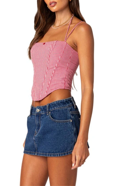 EDIKTED EDIKTED PIPPA GINGHAM LACE-UP BACK CORSET TOP 