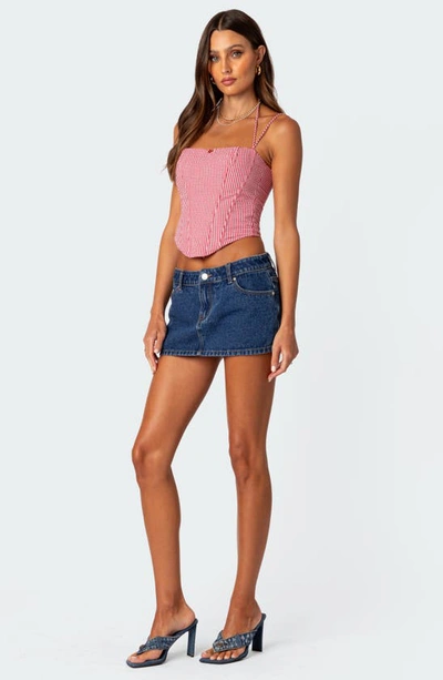 Edikted Women's Pippa Gingham Lace Up Corset Top In Red