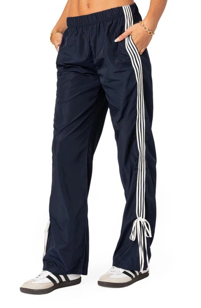 Shop Edikted Remy Tie Detail Track Pants In Navy