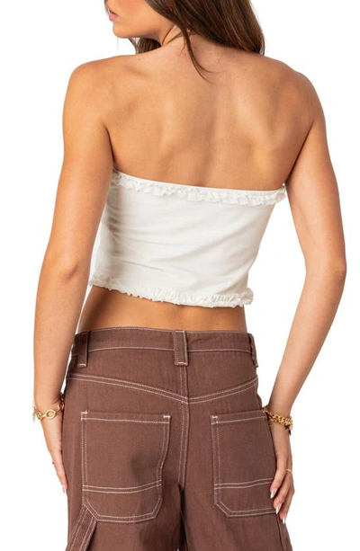 Edikted Ruffle Trim Crop Tube Top In White