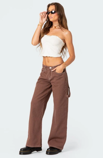 Edikted Ruffle Trim Crop Tube Top In White