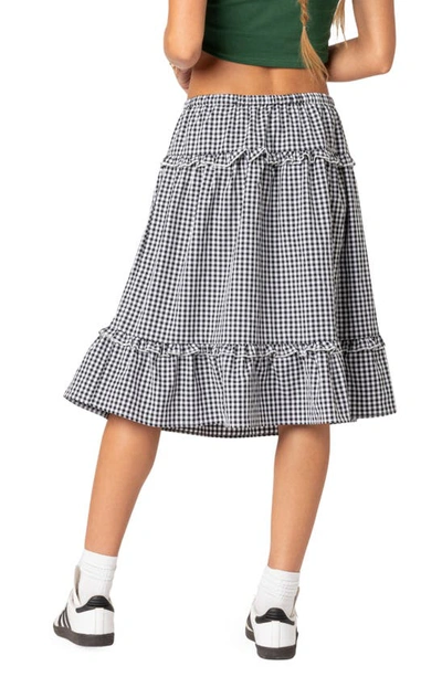 Edikted Gingham Tiered Ruffle Midi Skirt In Black-and-white