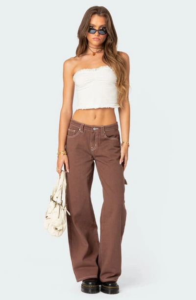 Edikted Ruffle Trim Crop Tube Top In White