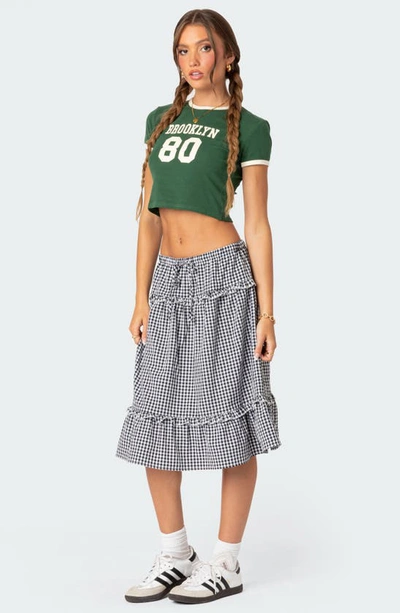 Edikted Gingham Tiered Ruffle Midi Skirt In Black-and-white
