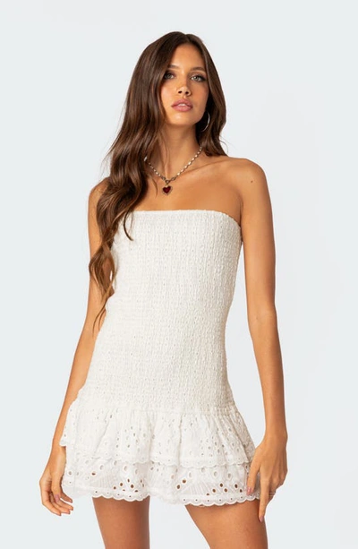 Edikted Women's Livia Lacey Cotton Scrunch Mini Dress In White