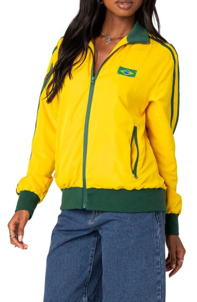 Shop Edikted Brasil Oversize Embroidered Track Jacket In Yellow