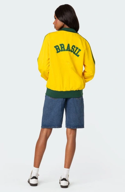 Shop Edikted Brasil Oversize Embroidered Track Jacket In Yellow