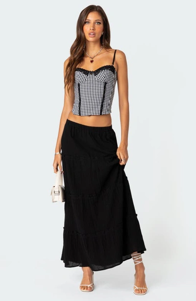 Edikted Gingham Lace-up Back Corset Top In Black-and-white