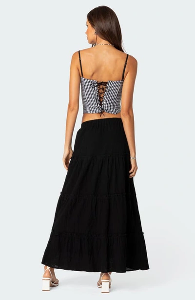 Edikted Gingham Lace-up Back Corset Top In Black-and-white