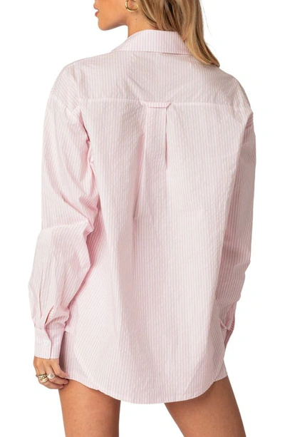 Edikted Women's Oversized Pinstripe Button Up Shirt In Pink
