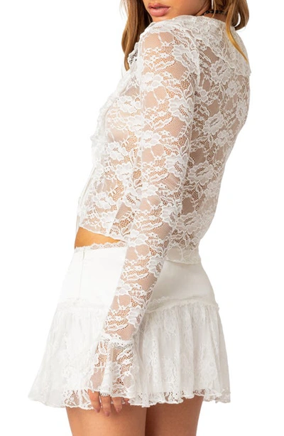 Edikted Josalie Tie Front Lace Crop Top In White