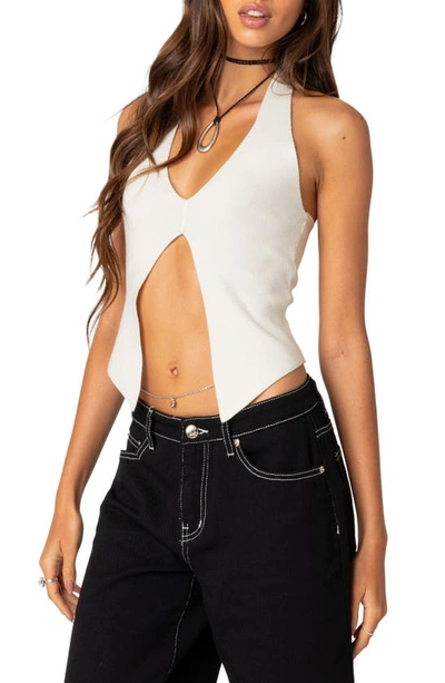 Edikted Sculpt Split Front Halter Top In Cream