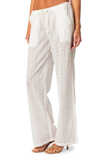 Shop Edikted Lemon Lacey Cotton Eyelet Pants In White