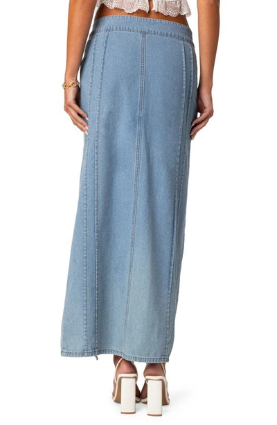 Edikted Women's Valencia Ruffle Slitted Denim Maxi Skirt In Blue