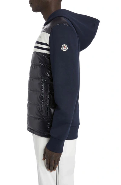 Shop Moncler Quilted 750 Fill Power Down & Cotton Knit Hooded Cardigan In Dark Navy Blue
