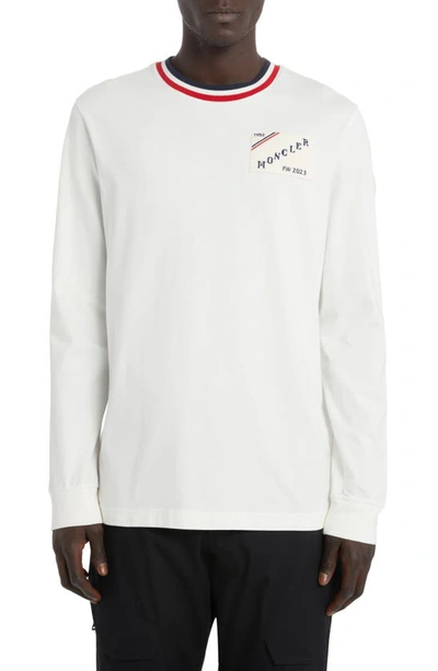 Shop Moncler Embroidered Logo Patch Long Sleeve T-shirt In Bright White