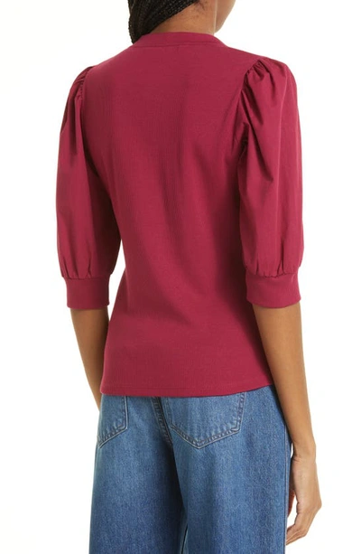 Shop Veronica Beard Coralee Puff Sleeve Henley Top In Raspberry