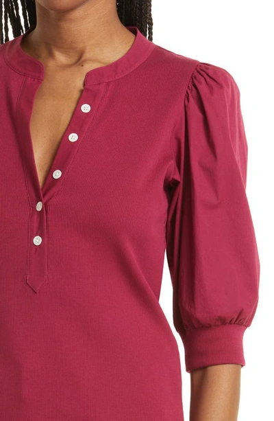 Shop Veronica Beard Coralee Puff Sleeve Henley Top In Raspberry