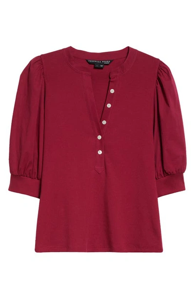 Shop Veronica Beard Coralee Puff Sleeve Henley Top In Raspberry