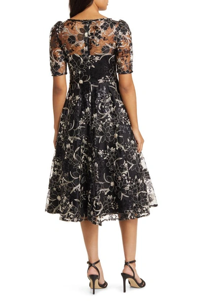 Shop Eliza J Sequin Floral Embroidery Fit & Flare Cocktail Midi Dress In Black