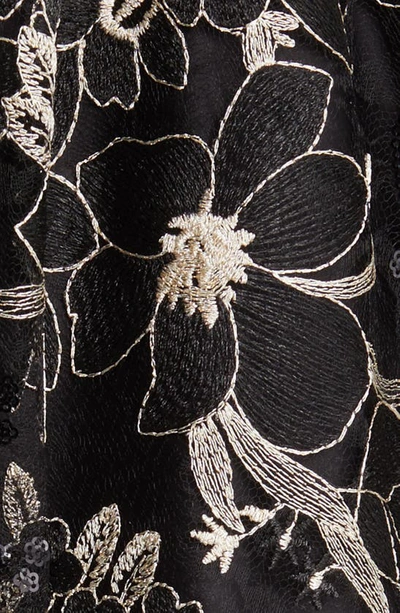 Eliza J Sequin Floral Embroidery Fit & Flare Cocktail Midi Dress In Black