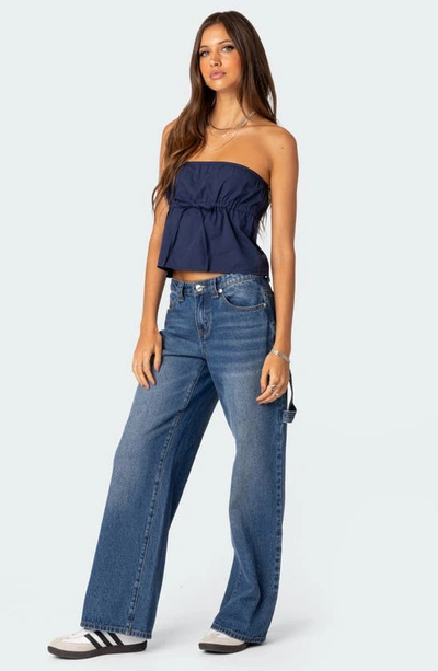 Edikted Reva Strapless Cotton Top In Navy