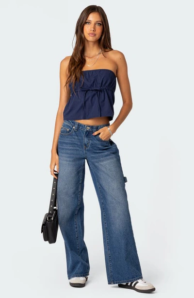 Edikted Reva Strapless Cotton Top In Navy