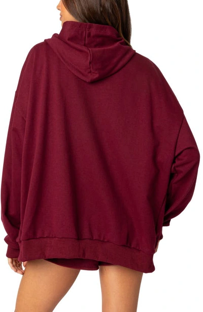 Shop Edikted New York Oversize Front Zip Cotton Blend Hoodie In Burgundy