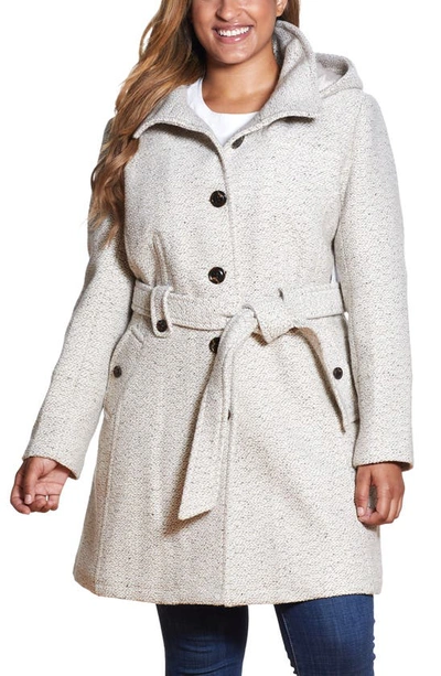 Shop Gallery Belted Hooded Coat In Oatmeal