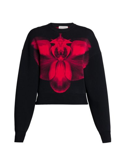 Shop Alexander Mcqueen Women's Orchid Crewneck Sweater In Black Red