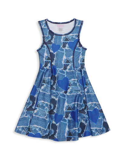 Shop Zara Terez Little Girl's Denim Heart Patchwork Skater Dress