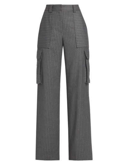 Shop Ramy Brook Women's Noa Pinstripe Cargo Pants In Charcoal Lurex Pinstripe