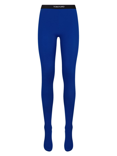 Shop Tom Ford Women's Logo Stretch Jersey Tights In Cobalt Blue