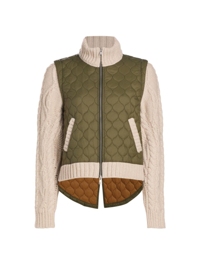 Shop Veronica Beard Women's Patra Quilted Wool-blend Mixed-media Jacket In Army Oatmeal