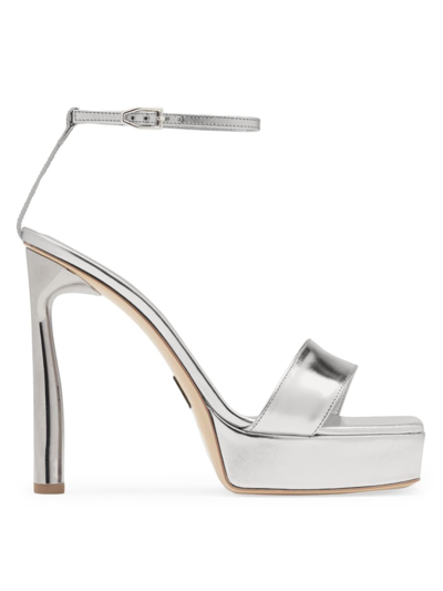 Shop Paul Andrew Women's Efficacious 125mm Metallic Leather Platform Sandals In Silver
