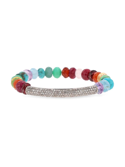 Shop Sheryl Lowe Women's Sterling Silver & Multi-gemstone Beaded Stretch Bracelet In Rainbow