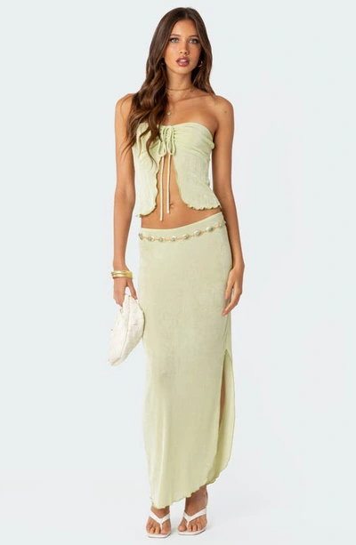 Shop Edikted Milan Slit Hem Maxi Skirt In Green