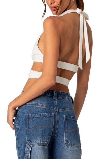 Edikted Cady Tie Front Halter Neck Stretch Cotton Top In White