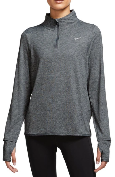 Shop Nike Dri-fit Swift Element Uv Quarter Zip Running Pullover In Smoke Grey/ Lt Smoke Grey