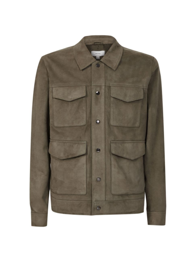 Shop Reiss Men's Ballina Suede Field Jacket In Sage