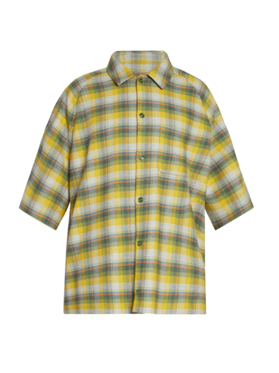 Shop Zegna X The Elder Statesman Men's  Checked Silk & Cashmere Button-front Shirt In Yellow Check