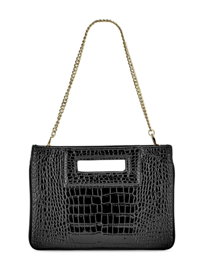 Shop Gigi New York Women's Willa Crocodile-embossed Leather Clutch-on-chain In Black