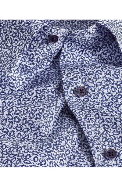 Shop David Donahue Football Print Cotton Twill Hidden Button-down Shirt In Blue/ White
