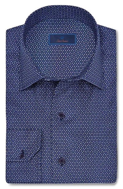Shop David Donahue Geometric Print Cotton Twill Button-up Shirt In Navy