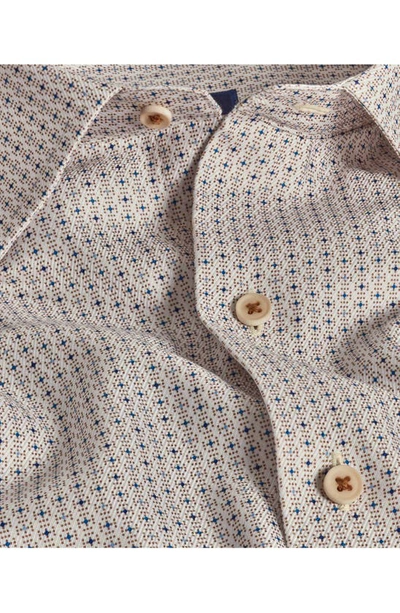 Shop David Donahue Geometric Print Cotton Twill Button-up Shirt In Sand/ Sky